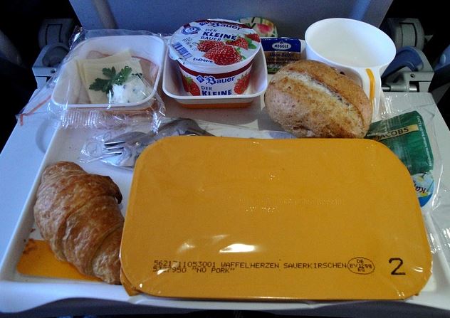 a breakfast tray in plane